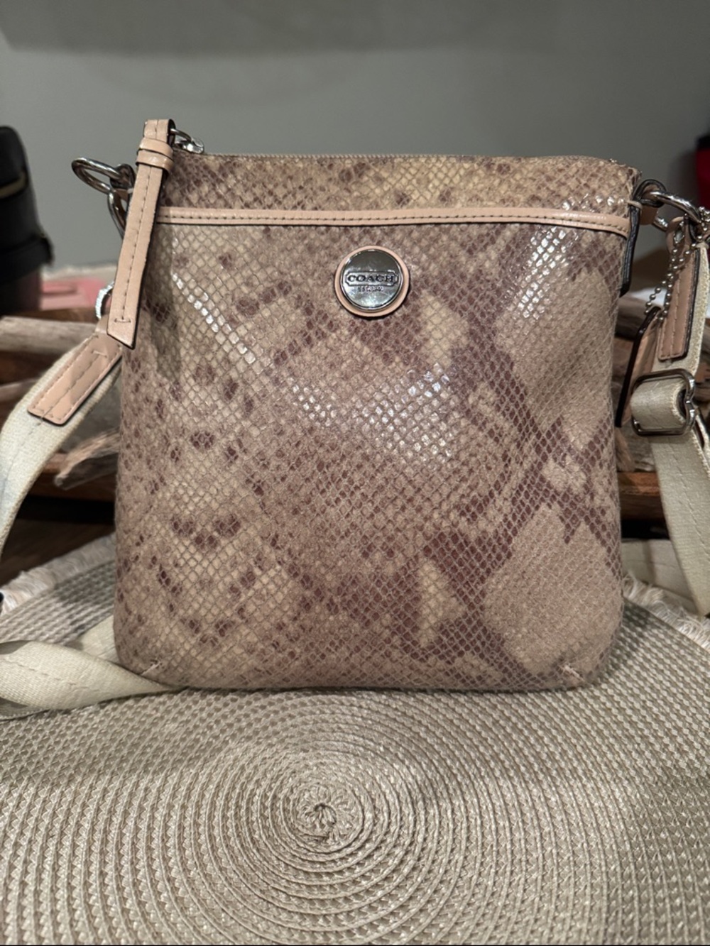 Coach Tan Snake-Print Crossbody Bag